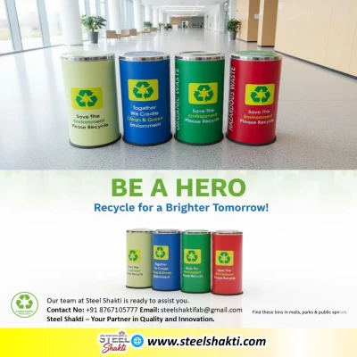 Swing Type Stainless Steel Dustbin Single WET DRY , Capacity 10 Ltr - View 2 | Steel Shakti Fabrication