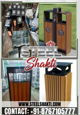 Modern Square Dustbin with Wooden Legs-Luxury Corporate Edition - View 5 | Steel Shakti Fabrication