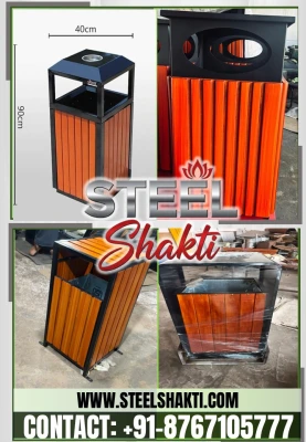 Modern Square Dustbin with Wooden Legs-Luxury Corporate Edition - View 3 | Steel Shakti Fabrication