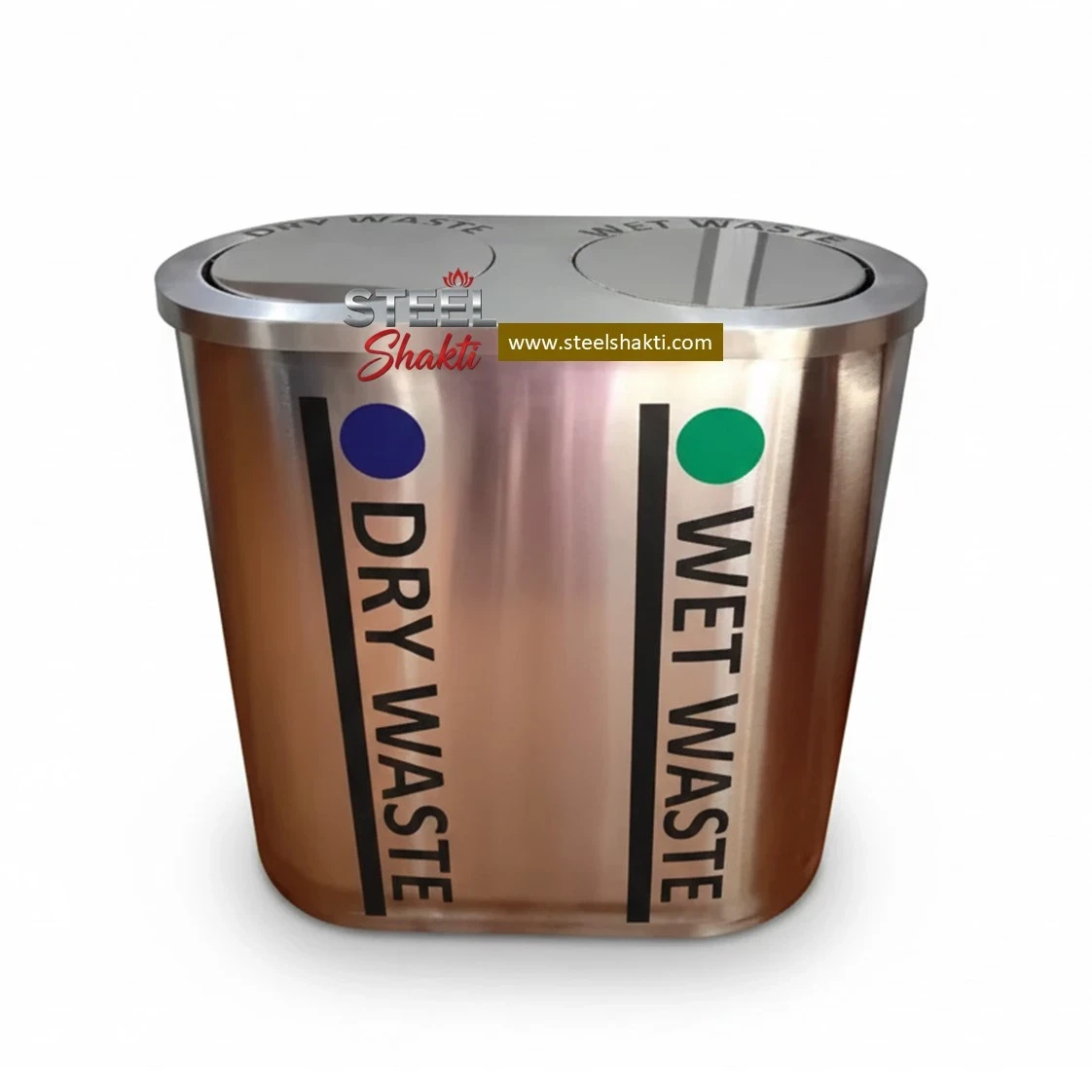 Dual Compartment Dustbin | SS 304 Steel | Dry & Wet Waste Segregation - Duo Dustbin | Steel Shakti Fabrication