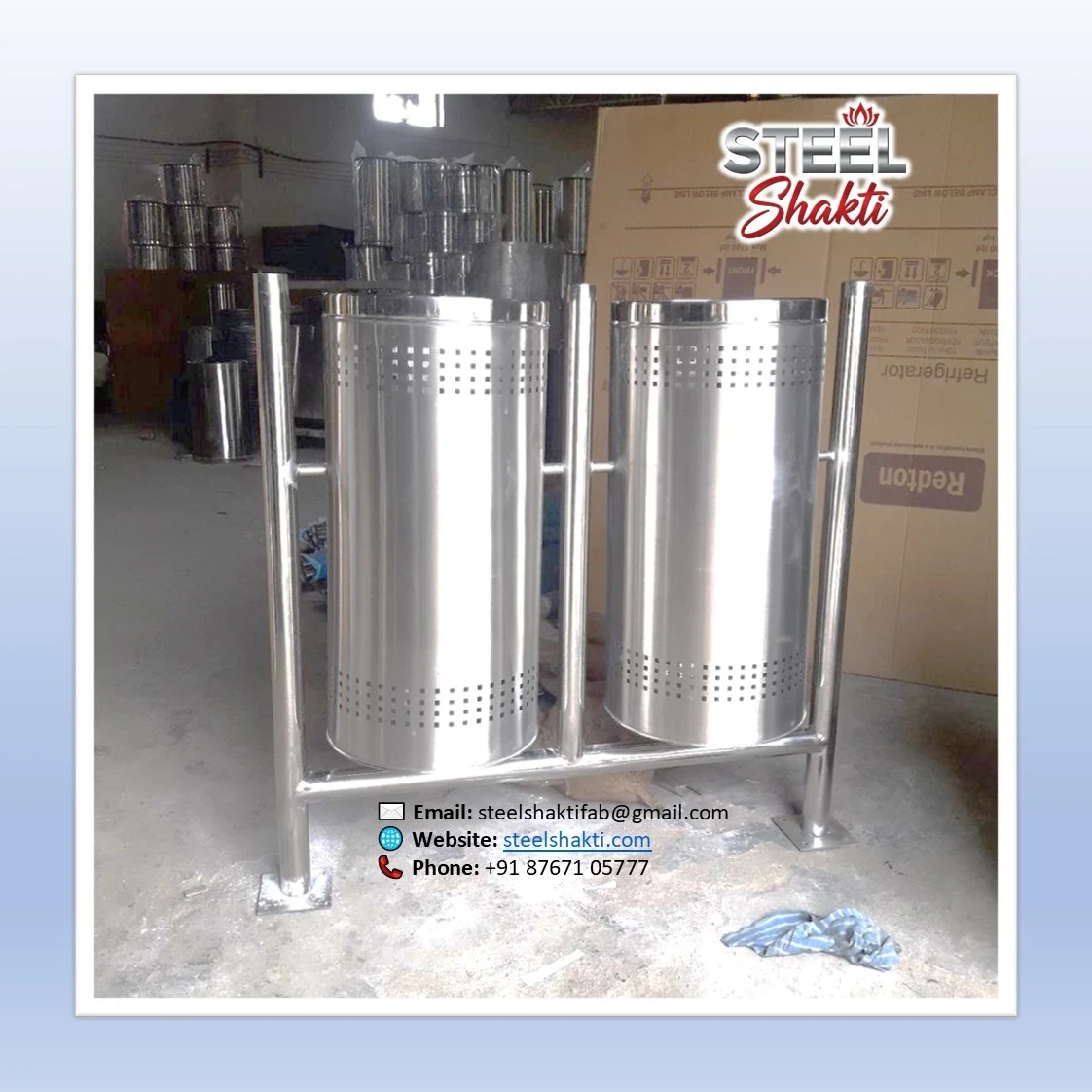 Stainless Steel Dustbin 100 Ltr – Premium Quality | Direct from SS Dustbin Manufacturer in Delhi - Pole Mount bins | Steel Shakti Fabrication